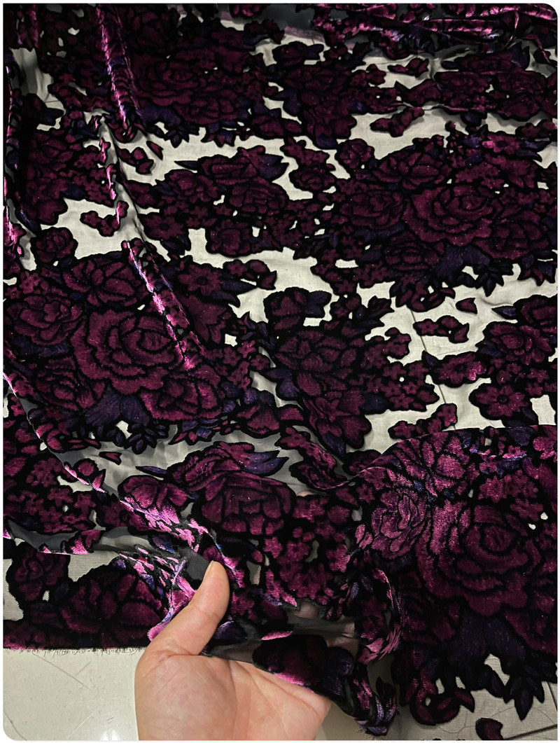 ZMUDAN - Sheer Burnout Silk Velvet Fabric - 114cm wide by the Yard