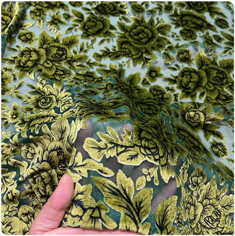 DILAN - Blue Peony Sheer Burnout Silk Velvet Fabric - 114cm wide by the Yard