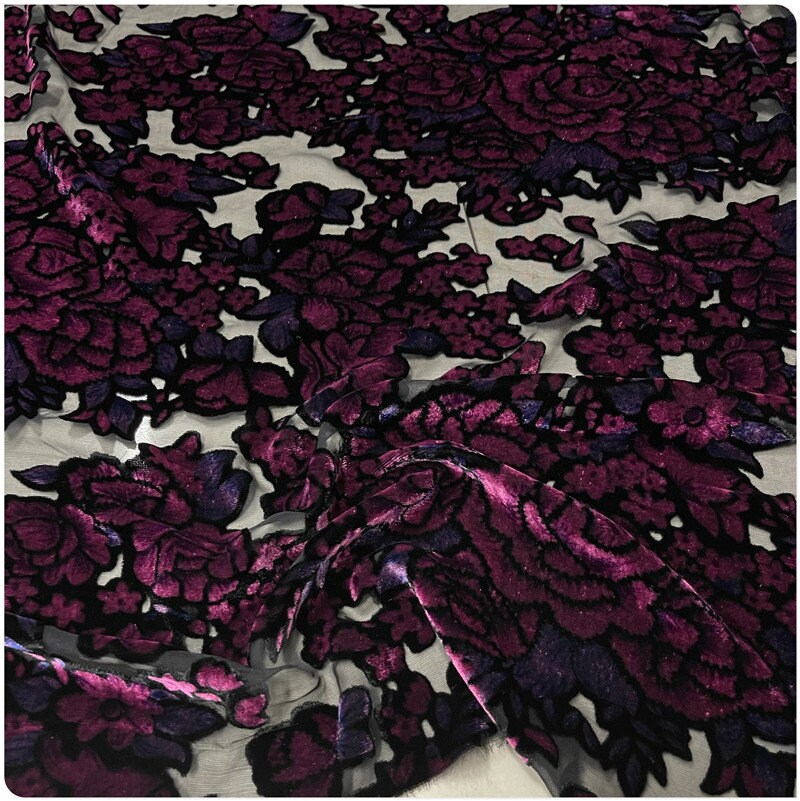 ZMUDAN - Sheer Burnout Silk Velvet Fabric - 114cm wide by the Yard