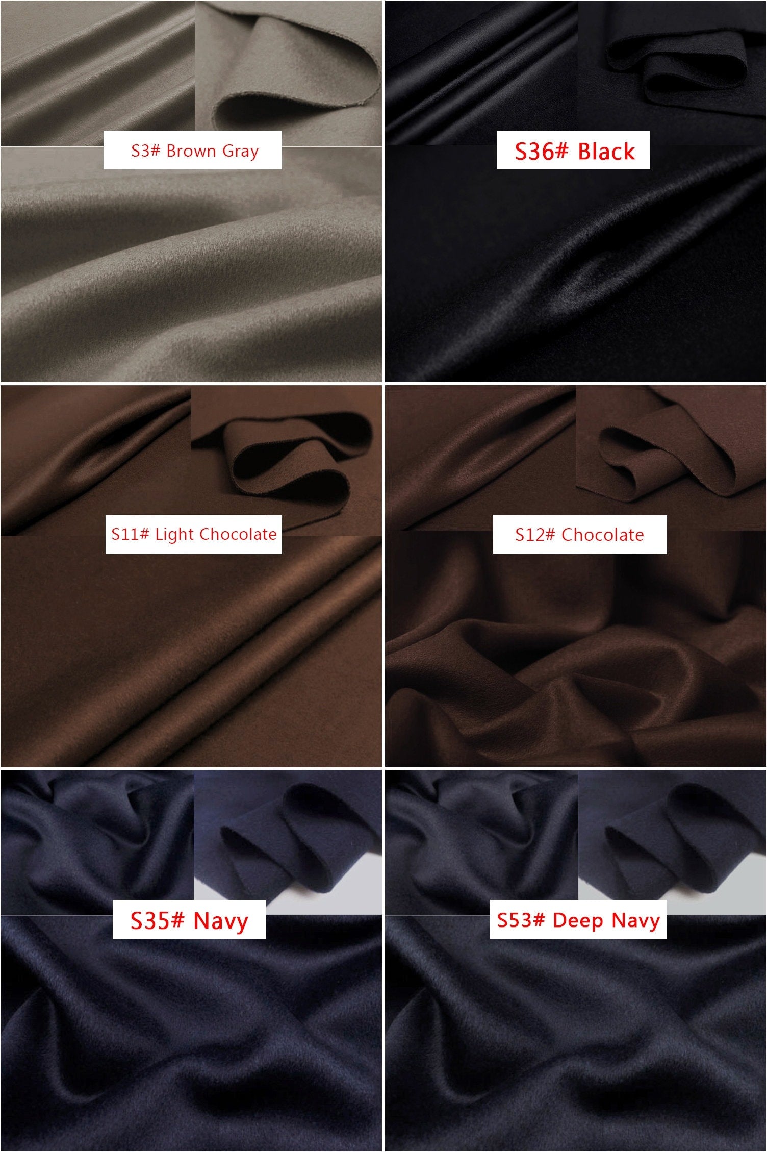 40 Colors - Double Faced Cashmere Wool Fabric - 150cm wide by the Yard