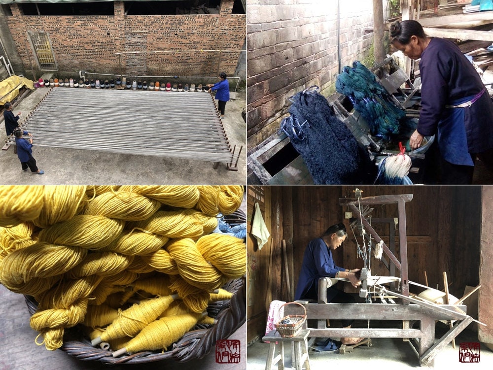 CTDUOCAI - Natural Plant Dye Earth Tone Hand Woven Cotton Fabric - 40cm by the Yard