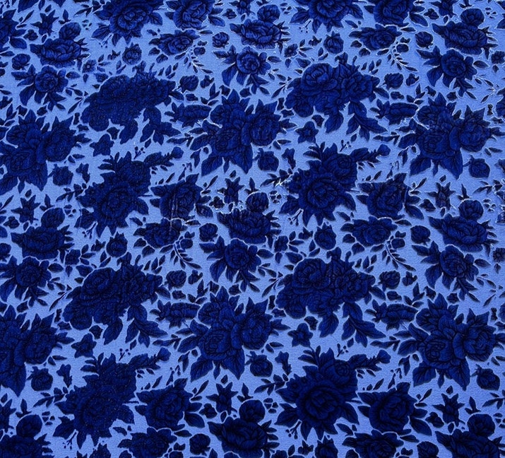 DILAN - Blue Peony Sheer Burnout Silk Velvet Fabric - 114cm wide by the Yard