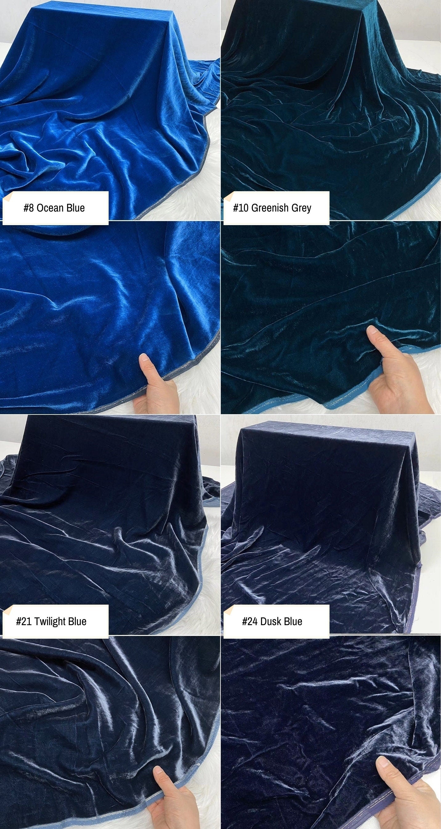 CHUNSE - 40 Momme 30 Solid Colors Silk Velvet Fabric 138cm wide by the Yard