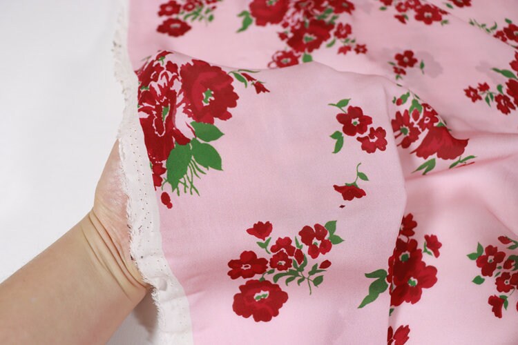 BAIHONG - 14 Momme Floral Print Double Joe Silk Fabric - 140cm wide by the Yard