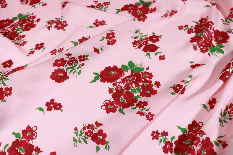 BAIHONG - 14 Momme Floral Print Double Joe Silk Fabric - 140cm wide by the Yard