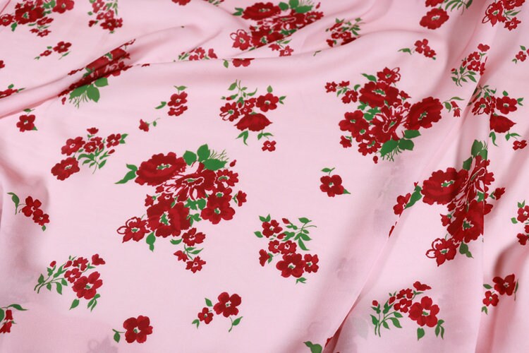 BAIHONG - 14 Momme Floral Print Double Joe Silk Fabric - 140cm wide by the Yard
