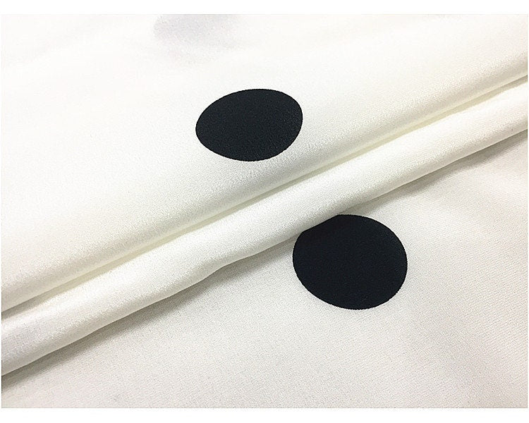 BAIDIDIAN - 14 momme Black Dots Print Stretch Silk Crepe de Chine Fabric - 138cm wide by the Yard