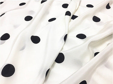 BAIDIDIAN - 14 momme Black Dots Print Stretch Silk Crepe de Chine Fabric - 138cm wide by the Yard