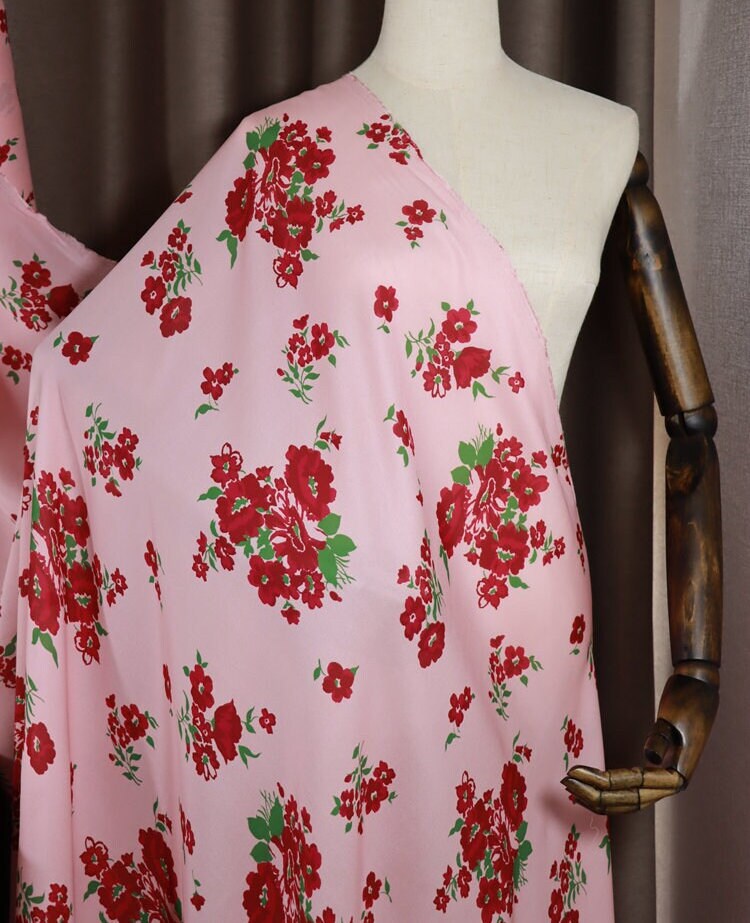 BAIHONG - 14 Momme Floral Print Double Joe Silk Fabric - 140cm wide by the Yard