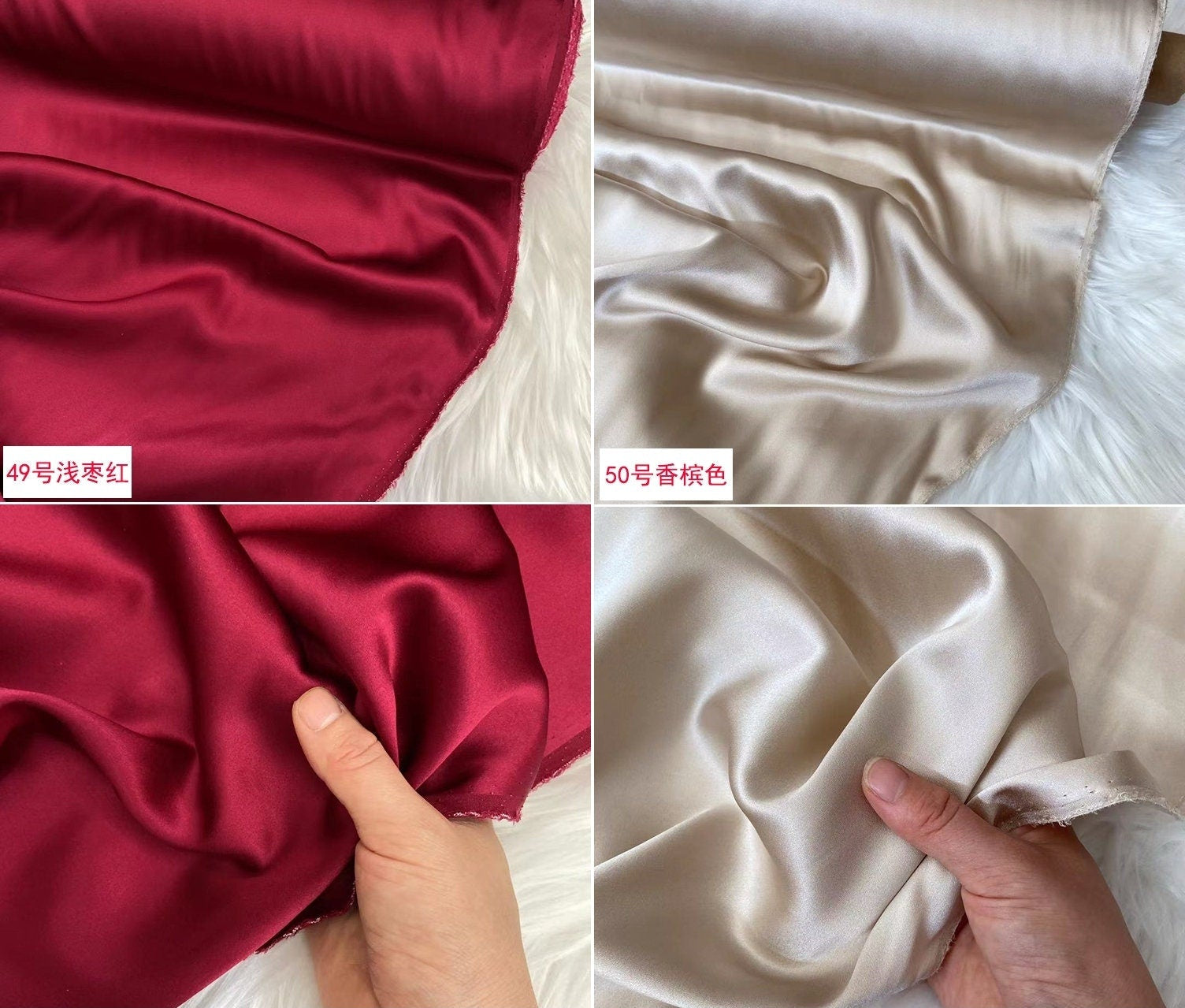 80 Colors #26-50 - 19 momme Stretch Silk Satin Fabric - 140cm wide by the Yard