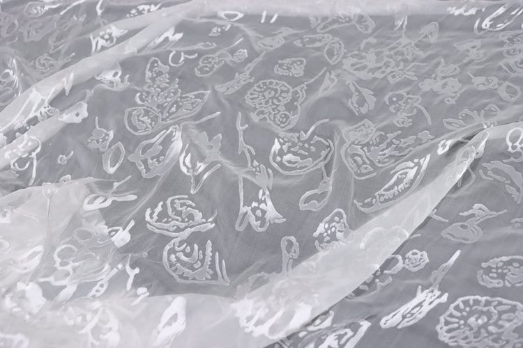 BAISHU - Flowers Sheer Burnout Silk Devore Satin Fabric - 114cm wide by the Yard