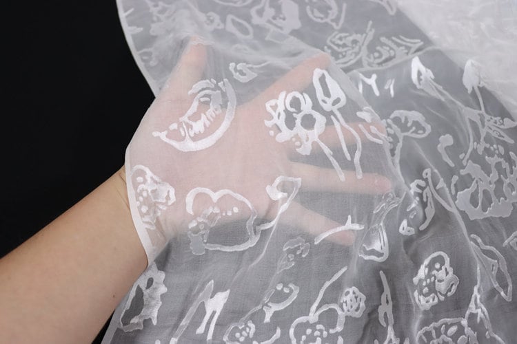 BAISHU - Flowers Sheer Burnout Silk Devore Satin Fabric - 114cm wide by the Yard