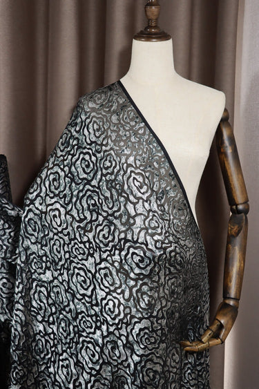 YUNTUAN - Flowers Sheer Burnout Silk Devore Satin Fabric - 114cm wide by the Yard