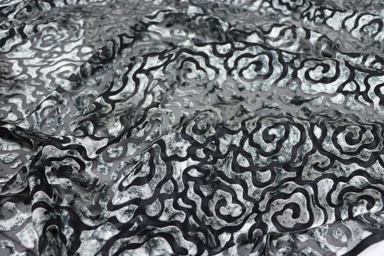 YUNTUAN - Flowers Sheer Burnout Silk Devore Satin Fabric - 114cm wide by the Yard