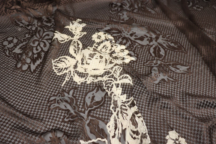 LIANCAO - Flowers Sheer Burnout Silk Devore Satin Fabric - 114cm wide by the Yard