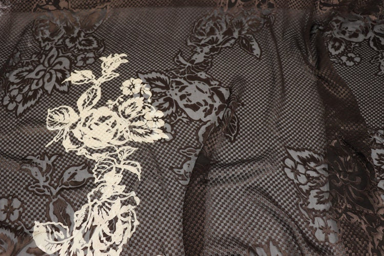 LIANCAO - Flowers Sheer Burnout Silk Devore Satin Fabric - 114cm wide by the Yard