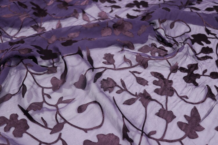 HANLIAN - Flowers Sheer Burnout Silk Devore Satin Fabric - 140cm wide by the Yard