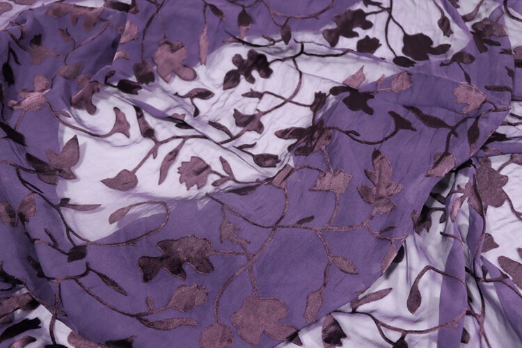 HANLIAN - Flowers Sheer Burnout Silk Devore Satin Fabric - 140cm wide by the Yard