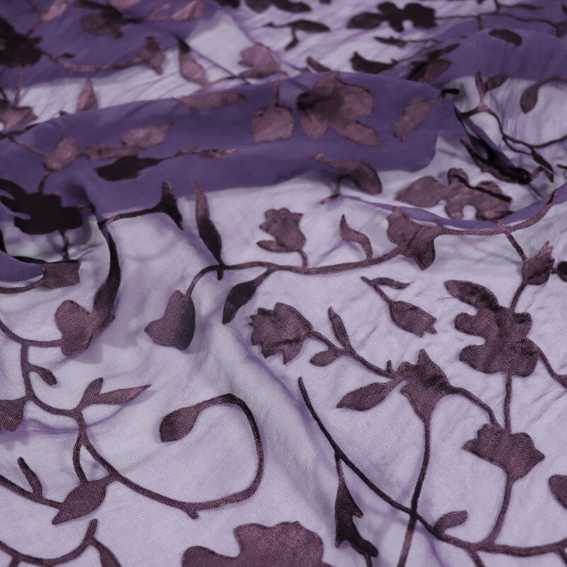 HANLIAN - Flowers Sheer Burnout Silk Devore Satin Fabric - 140cm wide by the Yard