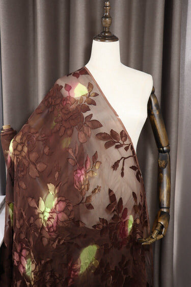 YUNLIAN - Flowers Sheer Burnout Silk Devore Satin Fabric - 114cm wide by the Yard
