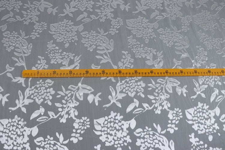 BXIUQIU - Flowers Sheer Burnout Silk Devore Satin Fabric - 140cm wide by the Yard