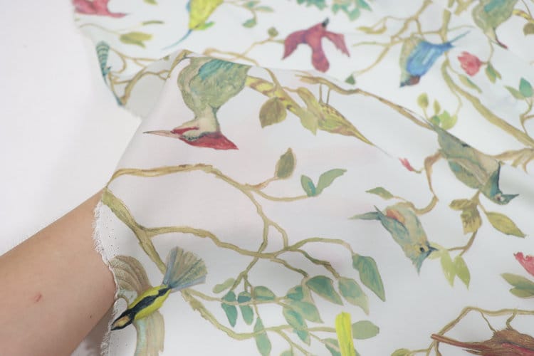 ZTNIAO - 14 Momme Floral Bird Print Double Joe Silk Fabric - 114cm wide by the Yard