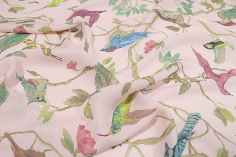 DFNIAO - 14 Momme Floral Bird Print Double Joe Silk Fabric - 114cm wide by the Yard