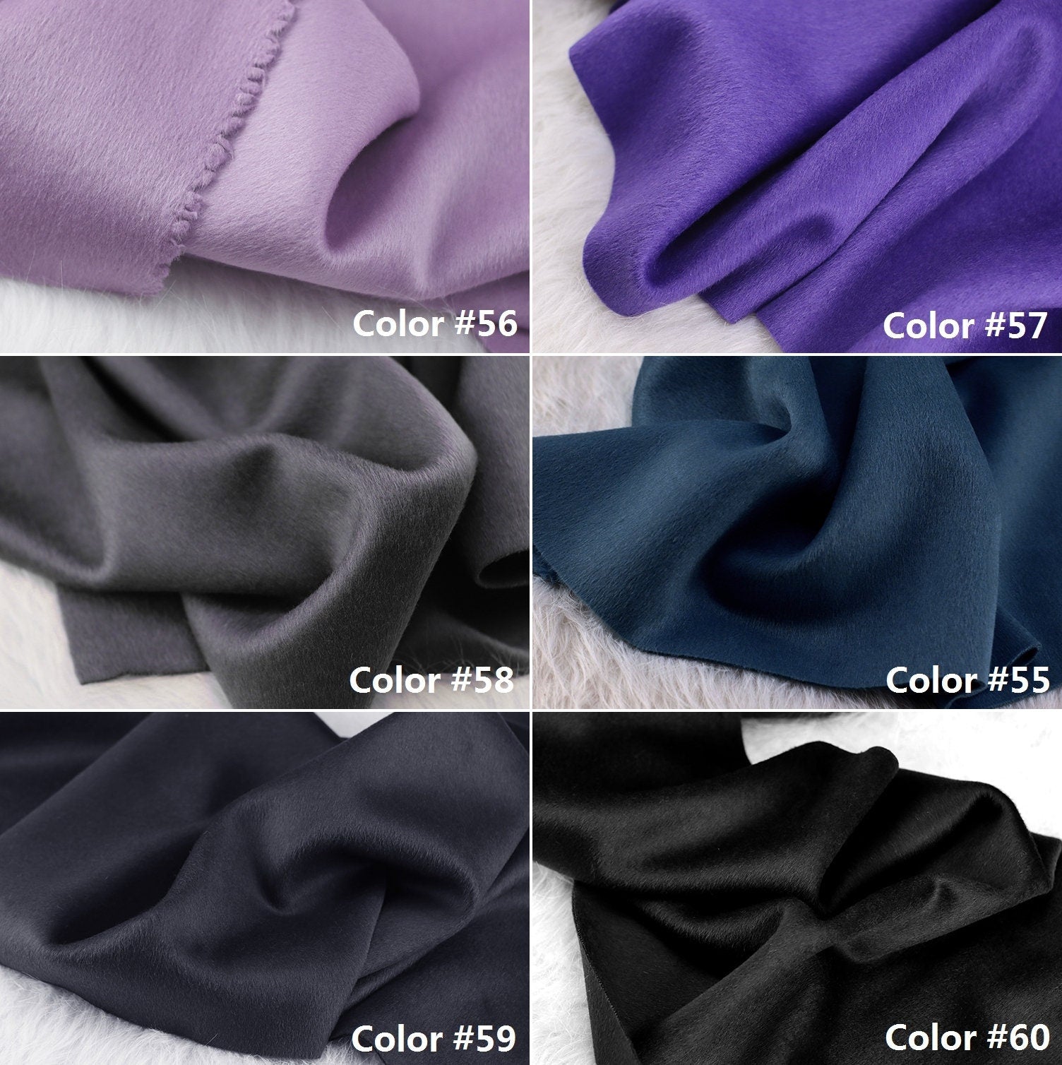 60 Colors - Double Faced Alpaca Wool Fabric - 150cm wide by the Yard