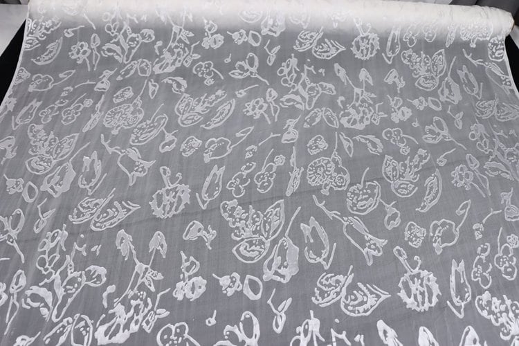 BAISHU - Flowers Sheer Burnout Silk Devore Satin Fabric - 114cm wide by the Yard