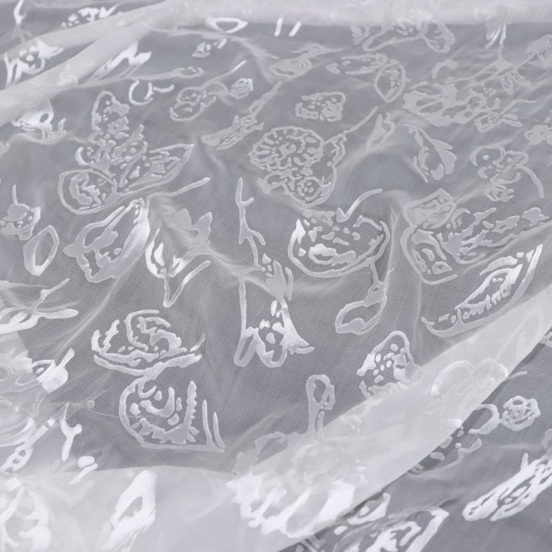 BAISHU - Flowers Sheer Burnout Silk Devore Satin Fabric - 114cm wide by the Yard