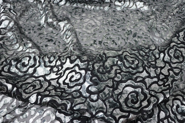 YUNTUAN - Flowers Sheer Burnout Silk Devore Satin Fabric - 114cm wide by the Yard