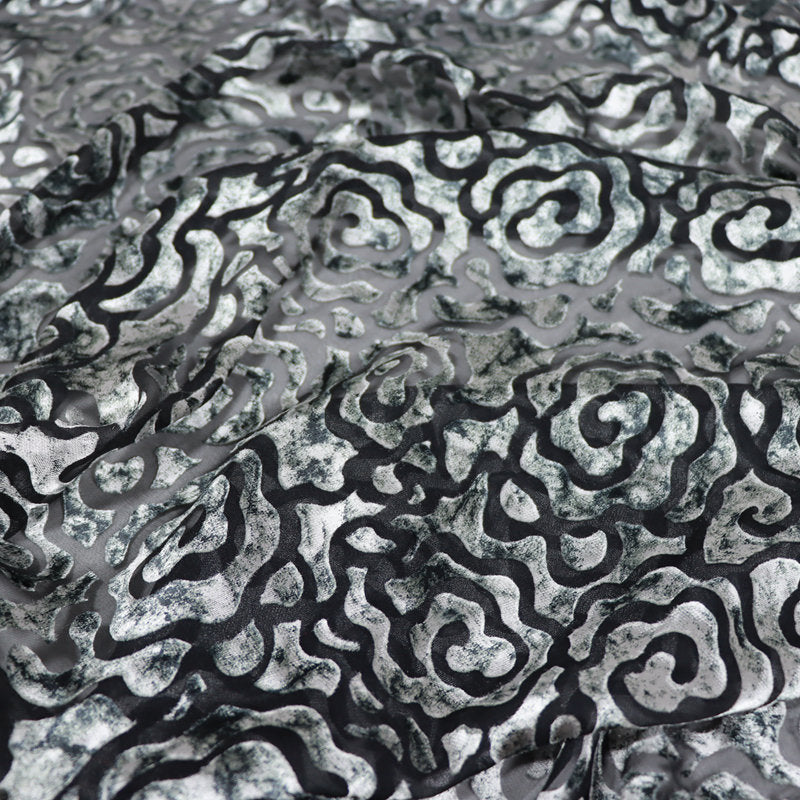 YUNTUAN - Flowers Sheer Burnout Silk Devore Satin Fabric - 114cm wide by the Yard