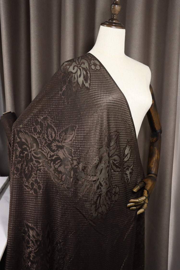 LIANCAO - Flowers Sheer Burnout Silk Devore Satin Fabric - 114cm wide by the Yard