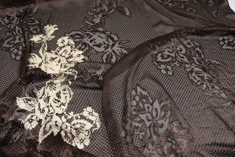 LIANCAO - Flowers Sheer Burnout Silk Devore Satin Fabric - 114cm wide by the Yard