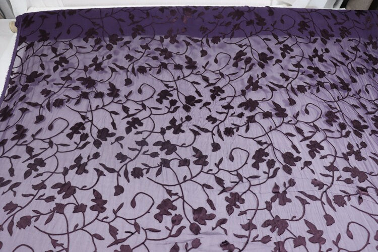 HANLIAN - Flowers Sheer Burnout Silk Devore Satin Fabric - 140cm wide by the Yard