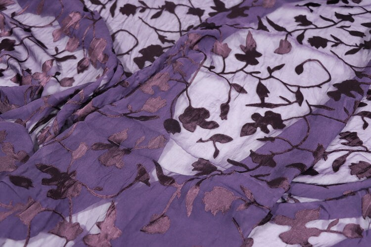 HANLIAN - Flowers Sheer Burnout Silk Devore Satin Fabric - 140cm wide by the Yard