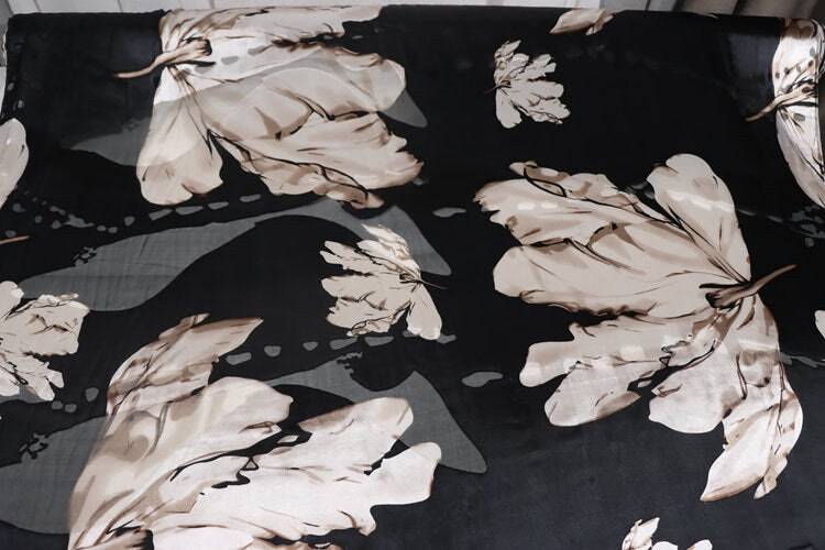 HERONG - Flowers Sheer Burnout Silk Devore Satin Fabric - 140cm wide by the Yard