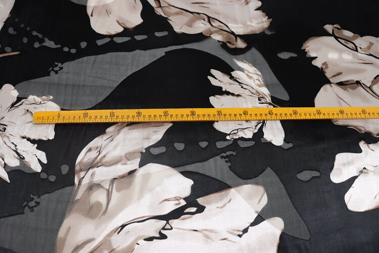 HERONG - Flowers Sheer Burnout Silk Devore Satin Fabric - 140cm wide by the Yard