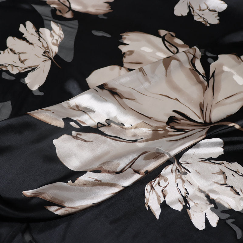 HERONG - Flowers Sheer Burnout Silk Devore Satin Fabric - 140cm wide by the Yard