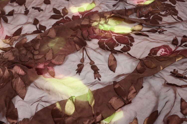 YUNLIAN - Flowers Sheer Burnout Silk Devore Satin Fabric - 114cm wide by the Yard