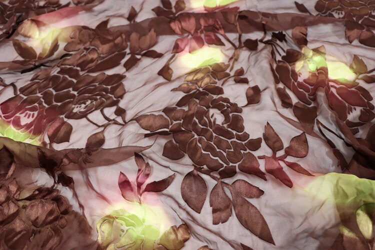 YUNLIAN - Flowers Sheer Burnout Silk Devore Satin Fabric - 114cm wide by the Yard