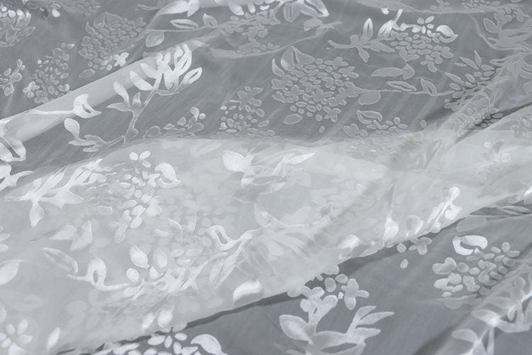 BXIUQIU - Flowers Sheer Burnout Silk Devore Satin Fabric - 140cm wide by the Yard