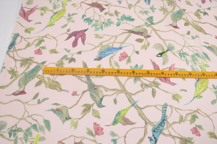 DFNIAO - 14 Momme Floral Bird Print Double Joe Silk Fabric - 114cm wide by the Yard