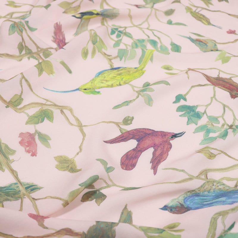 DFNIAO - 14 Momme Floral Bird Print Double Joe Silk Fabric - 114cm wide by the Yard