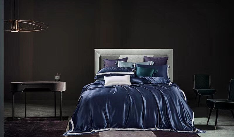 OCEANA - FOSSIL - 25 Momme Flying Edge Purfle Silk Bedding Set 4pcs