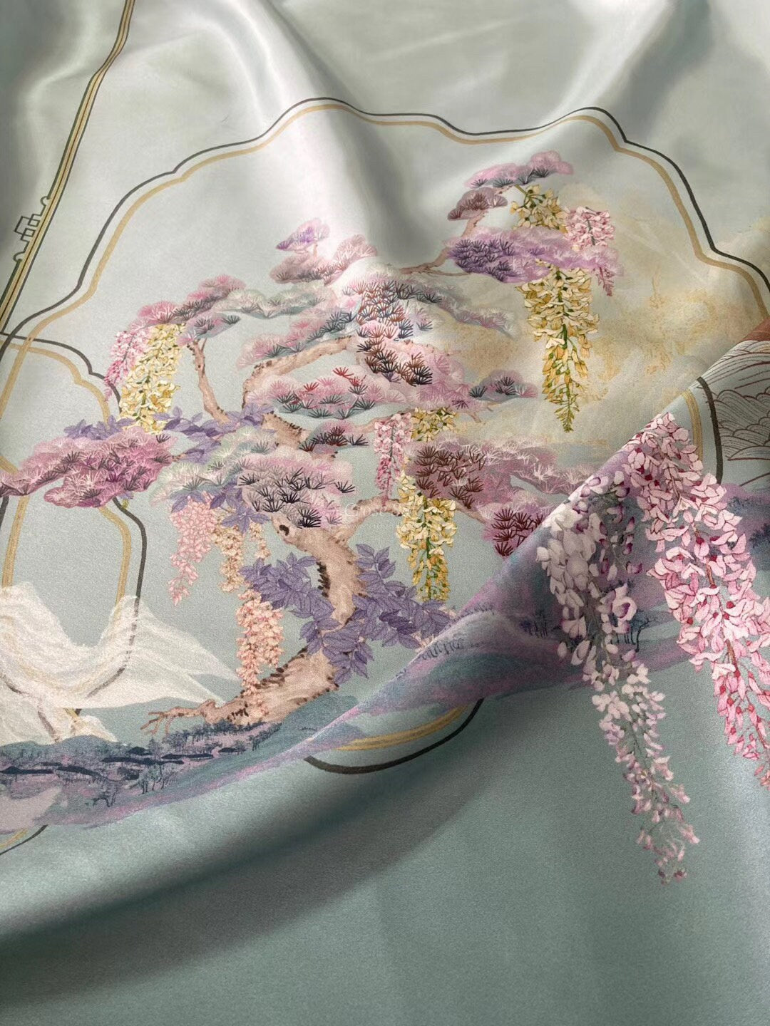 SCENERY BLUE - 25 Momme Mulberry Silk Bedding,Silk Duvet Cover, Silk Fitted Sheet, Silk Flat Sheet, Silk Pillowcase, 100% SILK