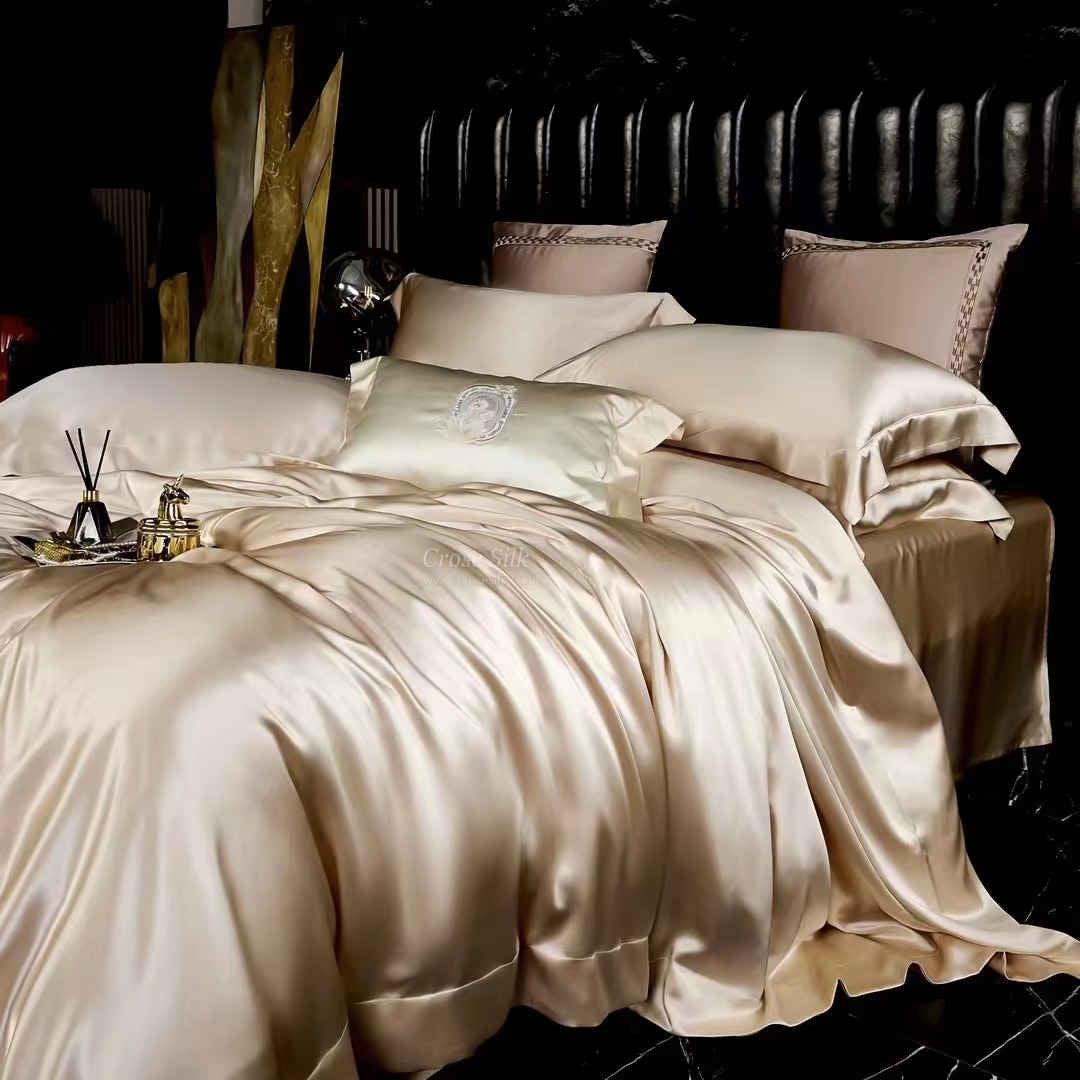 APRICOT - 30 Momme Mulberry Silk Bedding, Silk Duvet Cover, Silk Fitted Sheet, Silk Flat Sheet, Silk Pillowcase, 100% SILK