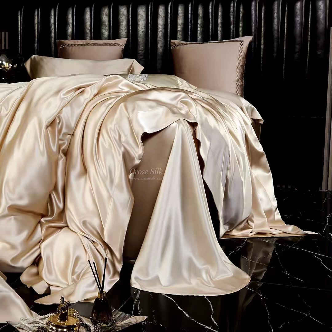 APRICOT - 30 Momme Mulberry Silk Bedding, Silk Duvet Cover, Silk Fitted Sheet, Silk Flat Sheet, Silk Pillowcase, 100% SILK