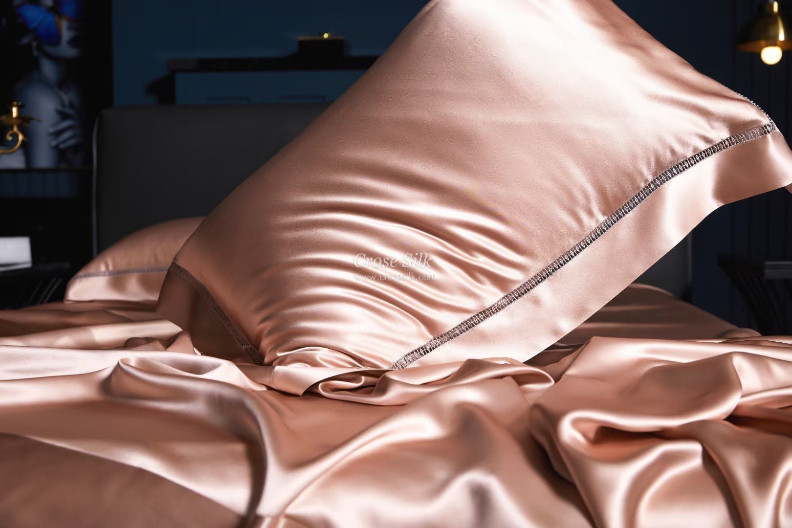 SWEET PINK - 25 momme Lace Silk bedding Set 4pcs - 1x Duvet Cover, 1x Sheet, 2x Pillowcases, 100% SILK