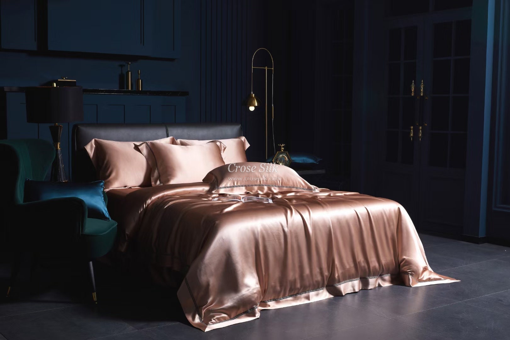 SWEET PINK - 25 momme Lace Silk bedding Set 4pcs - 1x Duvet Cover, 1x Sheet, 2x Pillowcases, 100% SILK